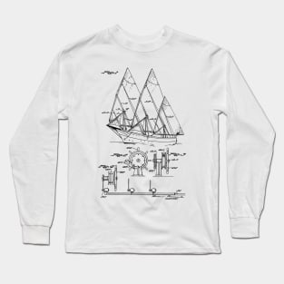 Sailing Boat Vintage Patent Hand Drawing Long Sleeve T-Shirt